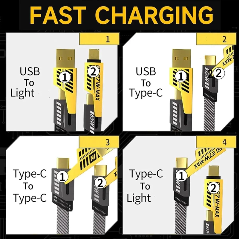 CABLE DE CARGA RAPIDA 4 EN 1 PARA IPHONE Y ANDROID - 4