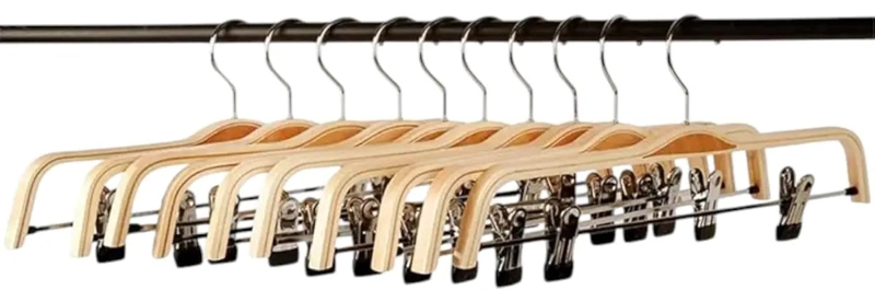 PACK DE 10 PERCHAS DE MADERA CON CLIPS PARA ROPA - 3