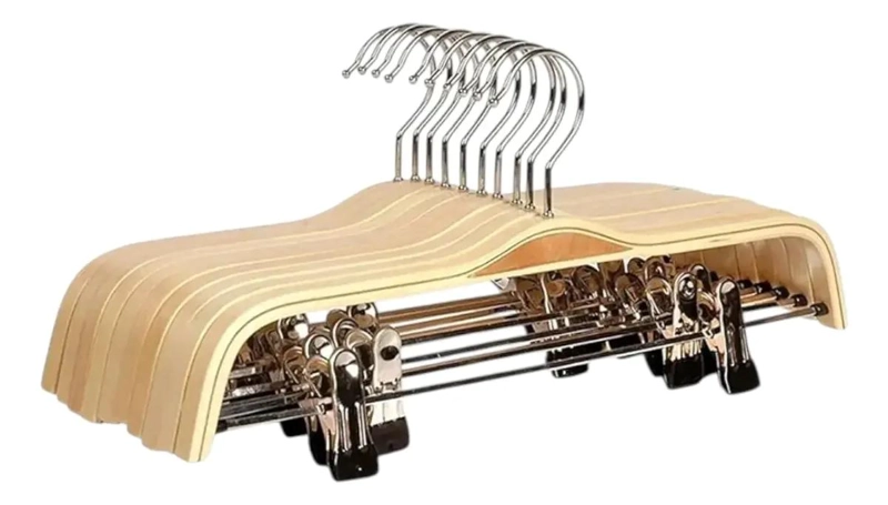 PACK DE 10 PERCHAS DE MADERA CON CLIPS PARA ROPA - 4