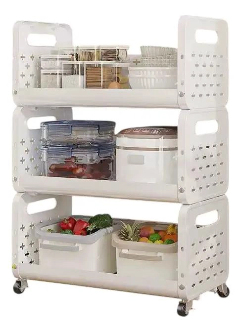 CARRITO ORGANIZADOR DE 3 NIVELES CON RUEDAS Y ESTANTE BLANCO - 1