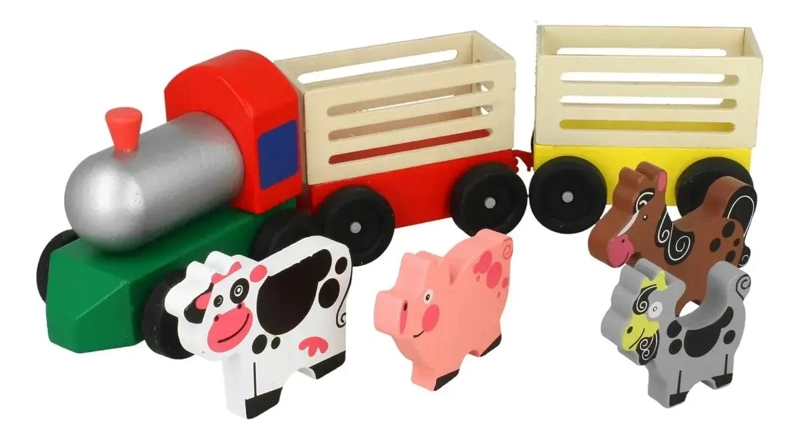 TREN DE MADERA DIDACTICO CON ANIMALES DE GRANJA - 2