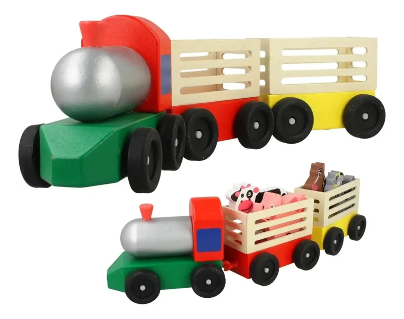TREN DE MADERA DIDACTICO CON ANIMALES DE GRANJA - 3