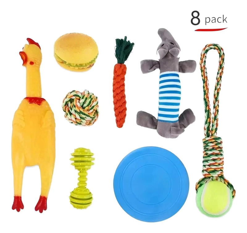 KIT DE 8 JUGUETES DIVERSOS PARA MASCOTAS RESISTENTES - 1
