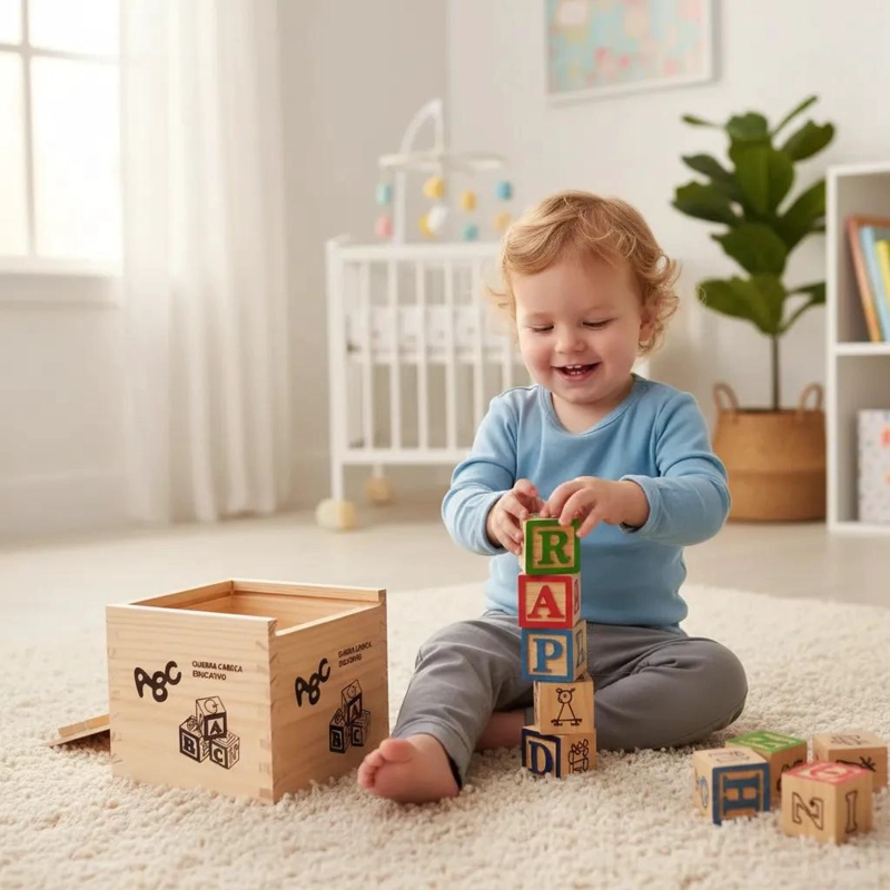 CUBO DIDACTICO DE LETRAS Y NUMEROS DE MADERA PARA NIÑOS - 1