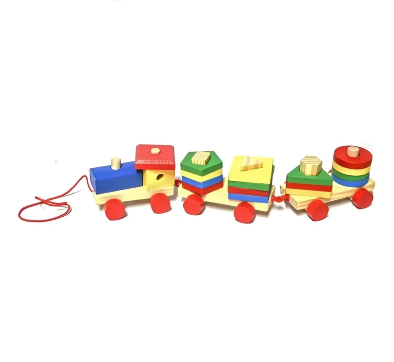 TREN DE MADERA CON PIEZAS GEOME TRICAS PARA NIÑOS - 1