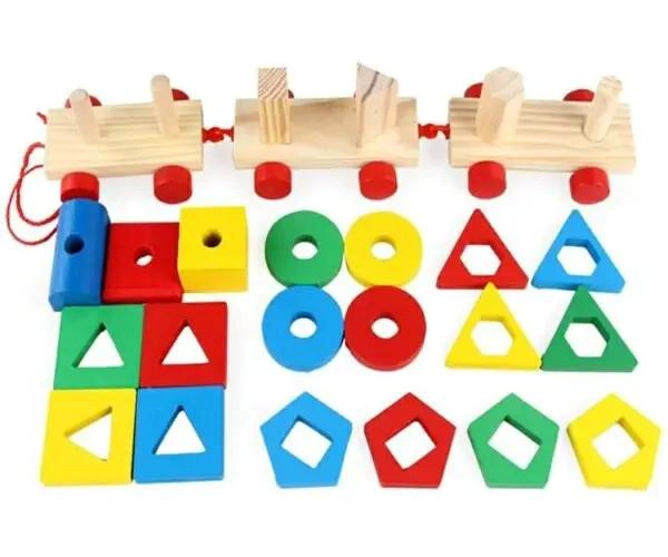 TREN DE MADERA CON PIEZAS GEOME TRICAS PARA NIÑOS - 2