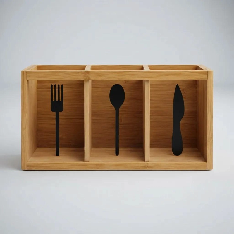 ORGANIZADOR DE CUBIERTOS DE BAMBU CON TRES COMPARTIMENTOS - 1
