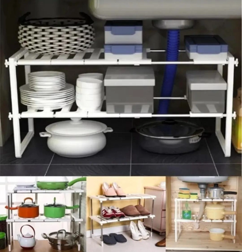 ESTANTE ORGANIZADOR AJUSTABLE PARA COCINA Y BAÑO - 4