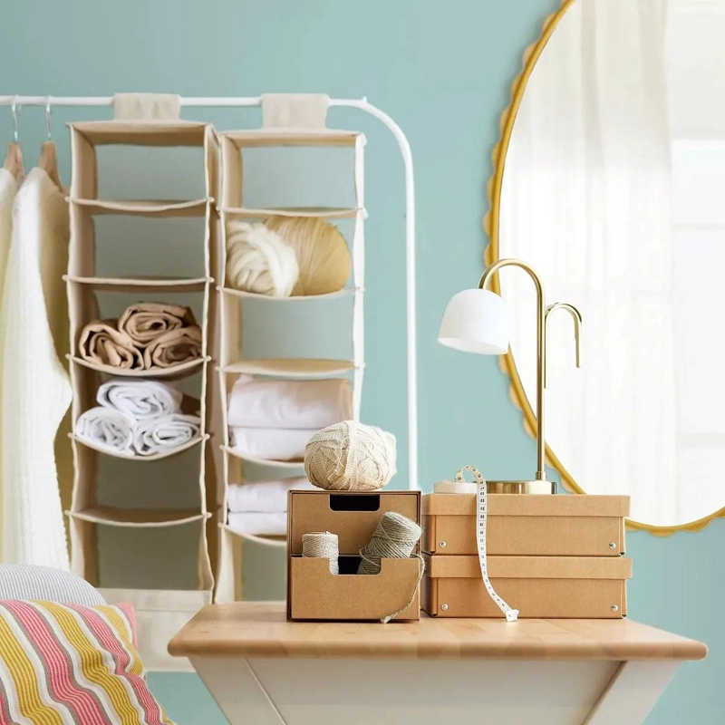 ORGANIZADOR COLGANTE DE ROPA CON 6 COMPARTIMENTOS BEIGE - 7
