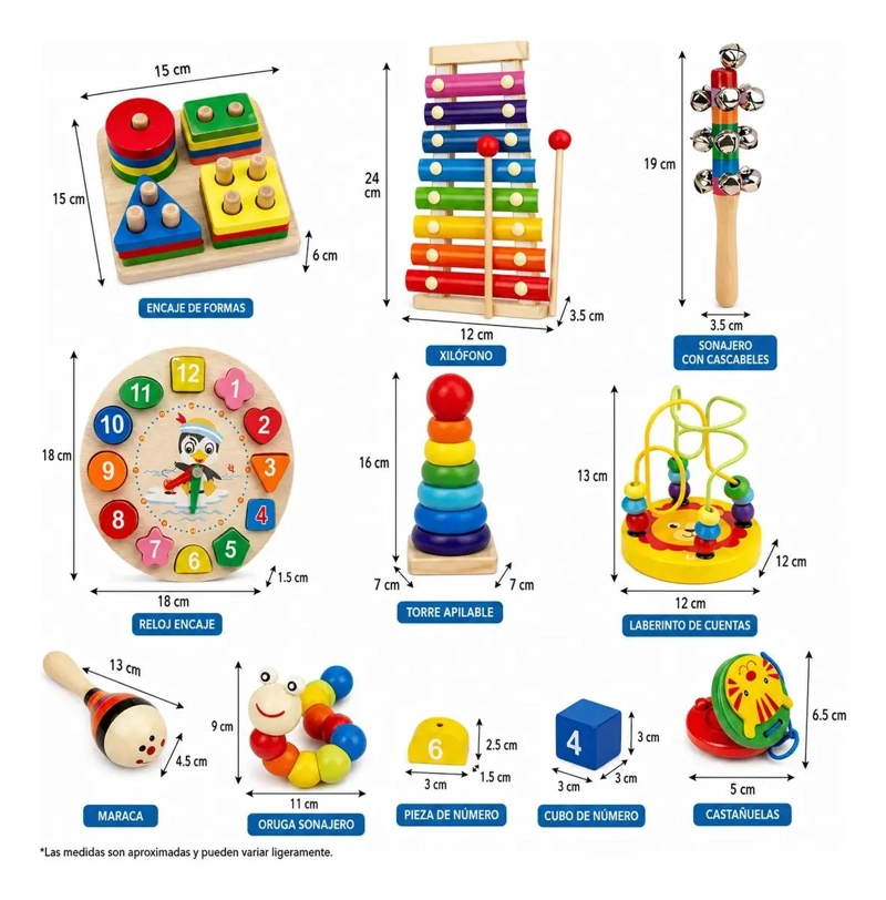 SET DE JUGUETES DIDACTICOS DE MADERA PARA APRENDIZAJE INFANTIL - 6