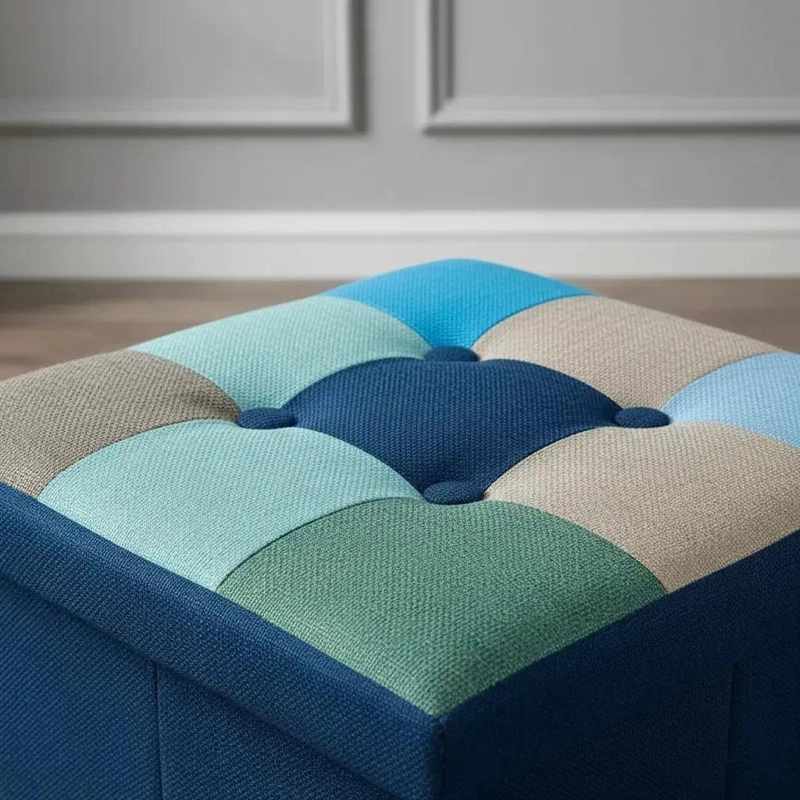 PUFF BAUL PLEGABLE ORGANIZADOR 38X38 EN TELA AZUL - 2