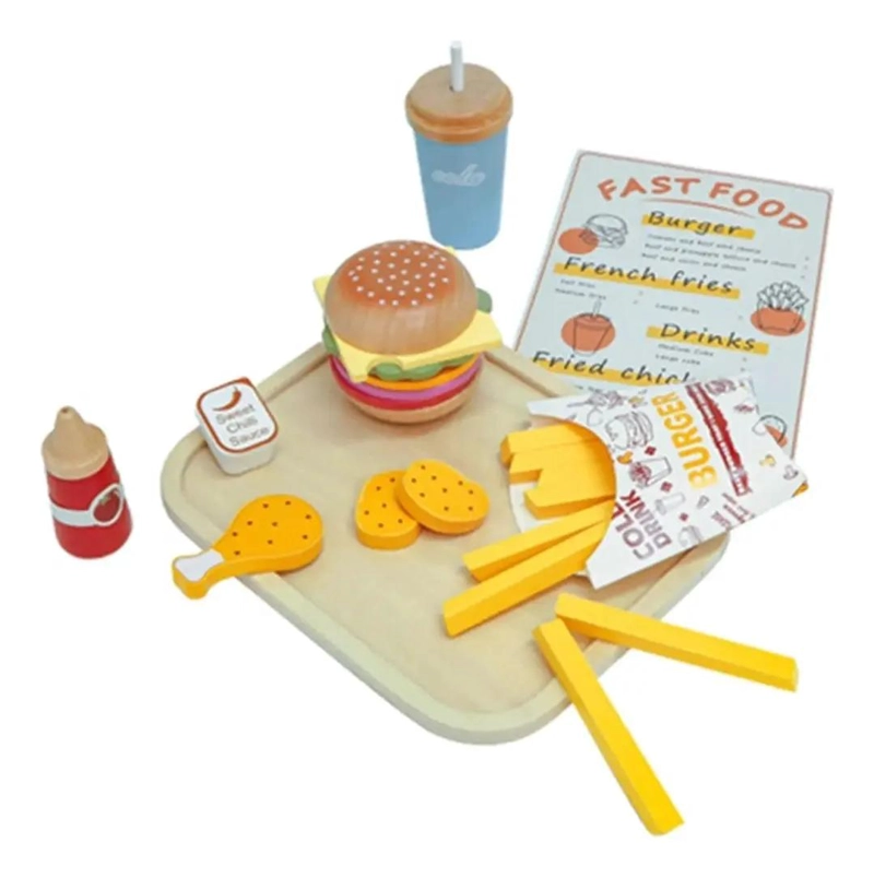JUEGO DE COCINA DE MADERA CON HAMBURGUESAS Y ACCESORIOS - 1