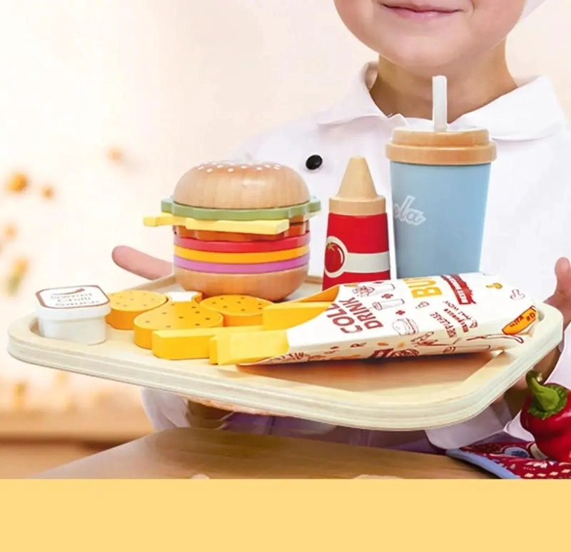 JUEGO DE COCINA DE MADERA CON HAMBURGUESAS Y ACCESORIOS - 2