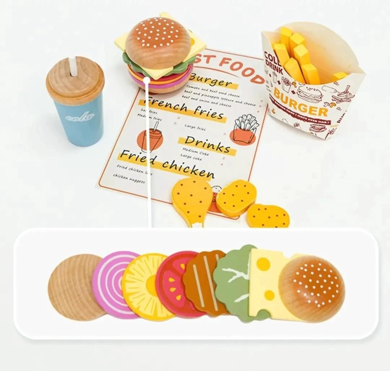 JUEGO DE COCINA DE MADERA CON HAMBURGUESAS Y ACCESORIOS - 4