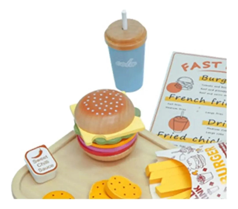 JUEGO DE COCINA DE MADERA CON HAMBURGUESAS Y ACCESORIOS - 5
