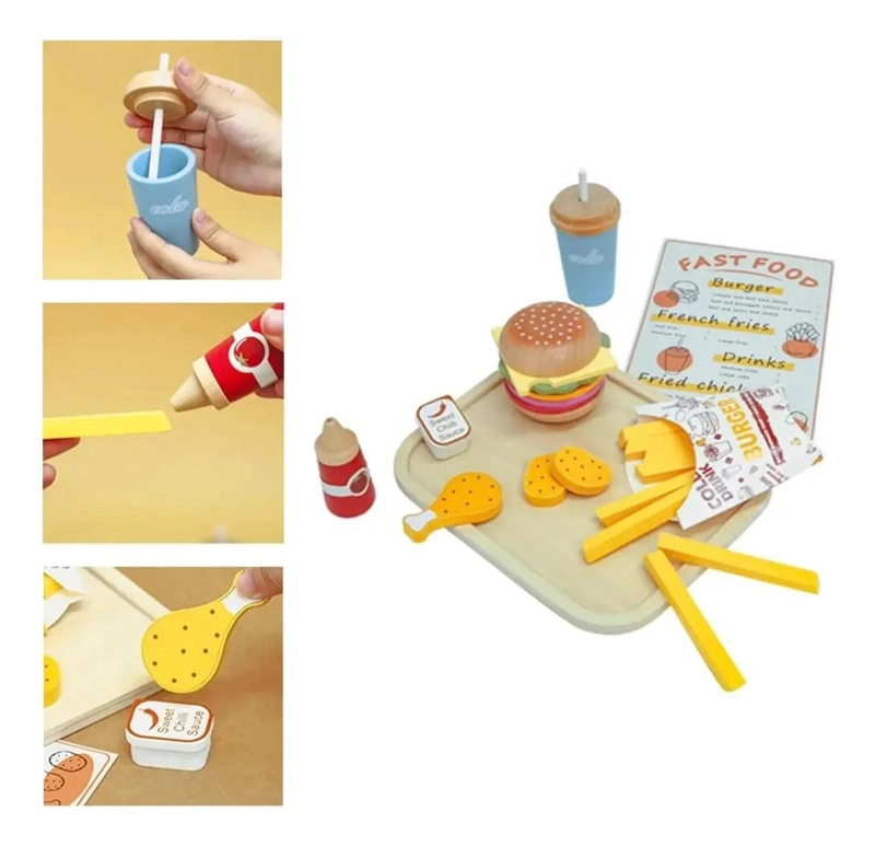 JUEGO DE COCINA DE MADERA CON HAMBURGUESAS Y ACCESORIOS - 7