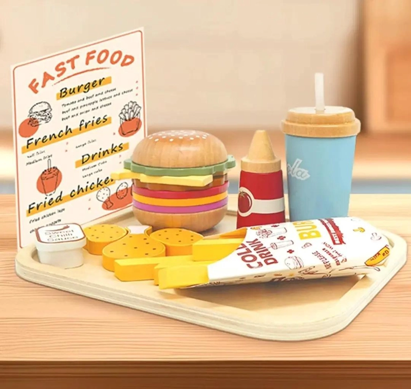 JUEGO DE COCINA DE MADERA CON HAMBURGUESAS Y ACCESORIOS - 8