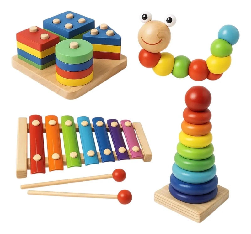 PACK DE JUGUETES DIDACTICOS DE MADERA PARA BEBE S - 1