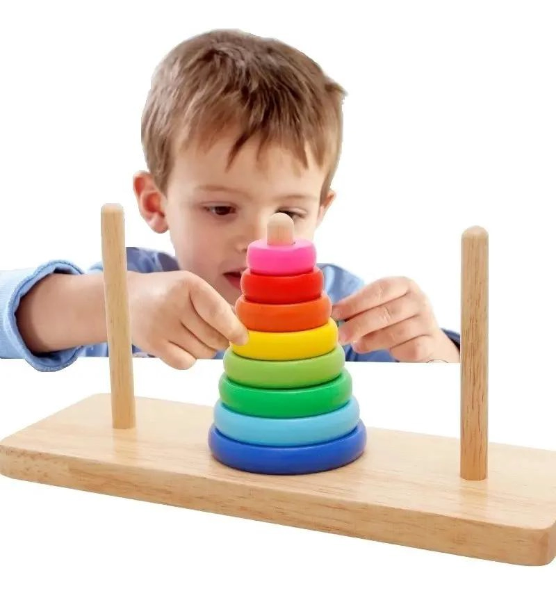 TORRE DE ANILLOS DE MADERA PARA DESARROLLO INFANTIL - 1