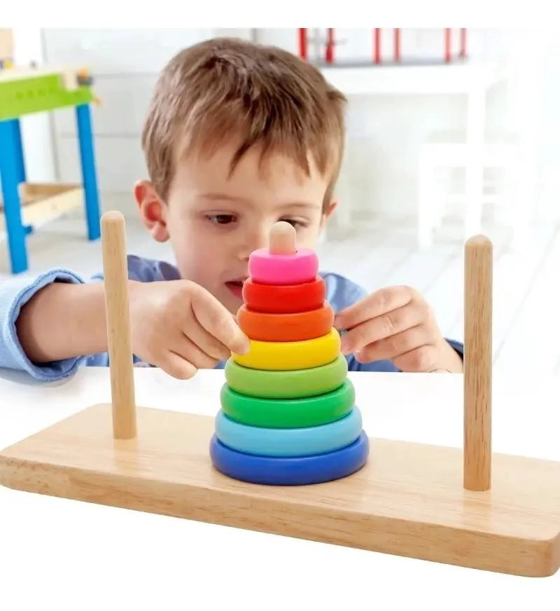 TORRE DE ANILLOS DE MADERA PARA DESARROLLO INFANTIL - 5