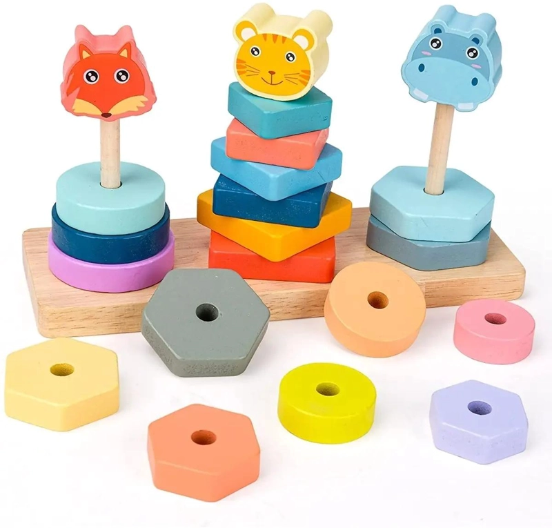 JUGUETE DIDACTICO DE APILAMIENTO DE MADERA PARA NIÑOS - 1
