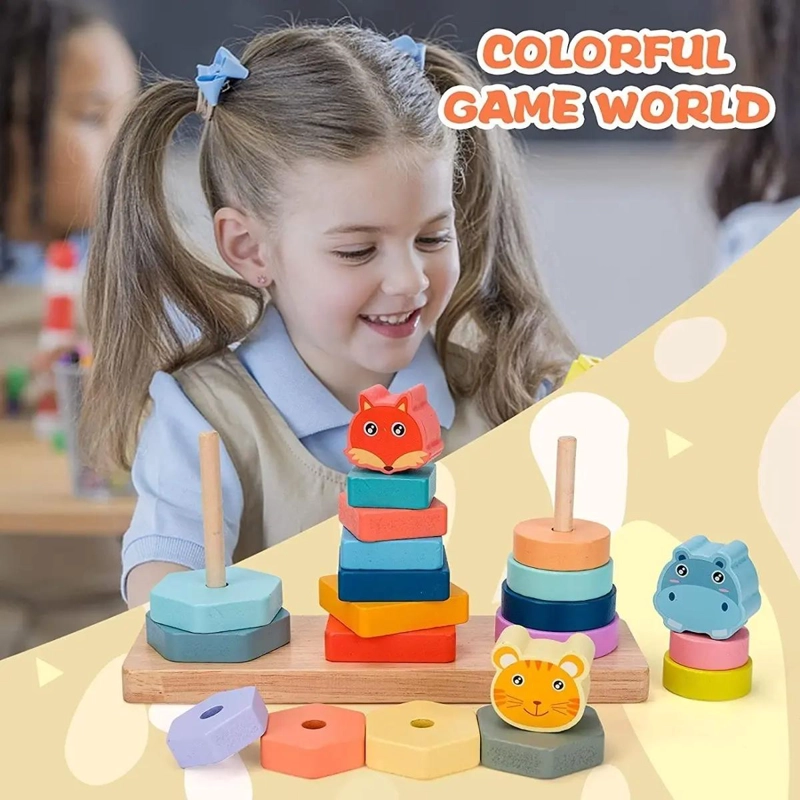 JUGUETE DIDACTICO DE APILAMIENTO DE MADERA PARA NIÑOS - 10