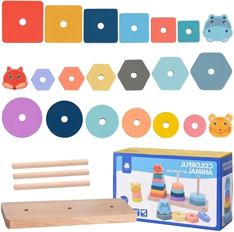 JUGUETE DIDACTICO DE APILAMIENTO DE MADERA PARA NIÑOS - 5