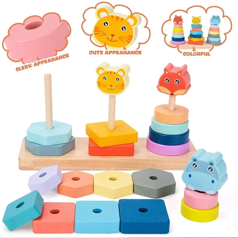 JUGUETE DIDACTICO DE APILAMIENTO DE MADERA PARA NIÑOS - 7