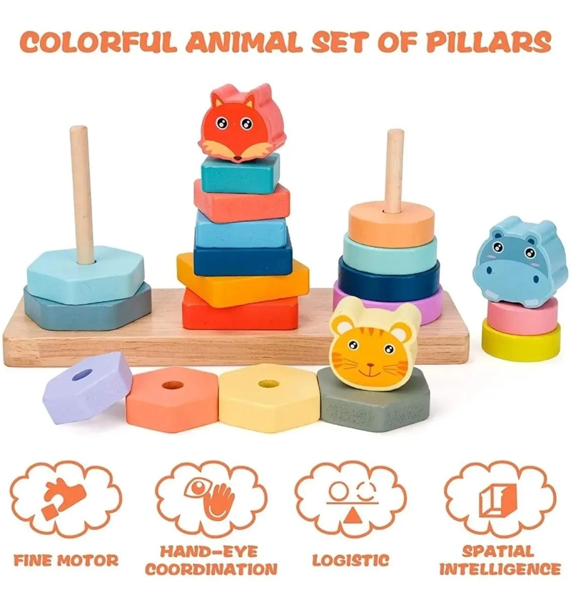 JUGUETE DIDACTICO DE APILAMIENTO DE MADERA PARA NIÑOS - 8