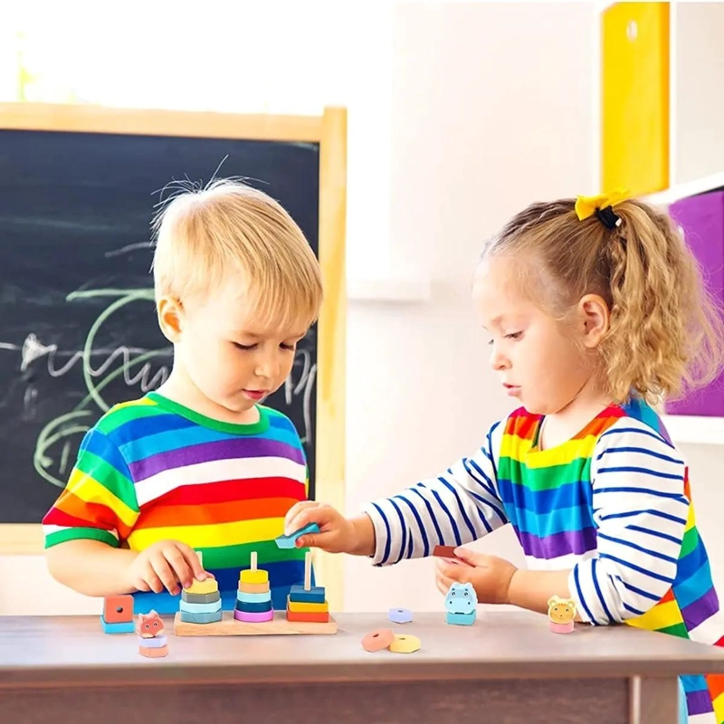 JUGUETE DIDACTICO DE APILAMIENTO DE MADERA PARA NIÑOS - 9