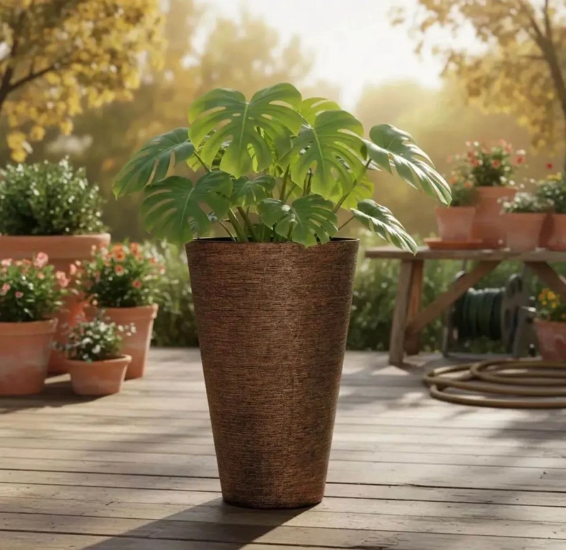 MACETERO CONICO TEXTURIZADO GRIS 46 CM PARA PLANTAS - 1
