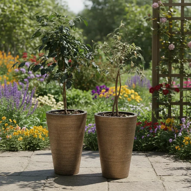 MACETERO CONICO TEXTURIZADO GRIS 46 CM PARA PLANTAS - 2