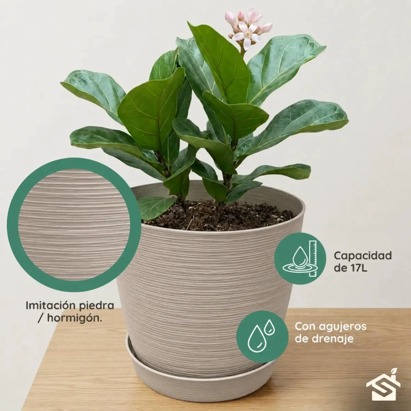 MACETERO ESTILO PIEDRA 32CM PARA INTERIOR Y EXTERIOR - 3