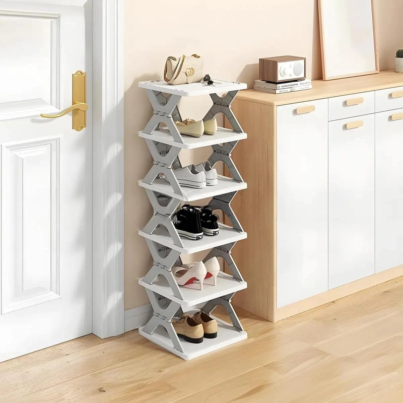 ZAPATERO PLEGABLE MODERNO DE MELAMINA BLANCO PARA 12 PARES DE CALZADO - 1