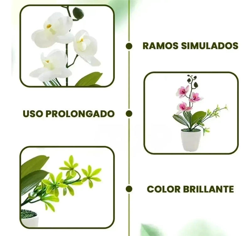 SET DE 4 PLANTAS ARTIFICIALES DE ORQUIDEAS EN MACETAS DECORATIVAS - 2