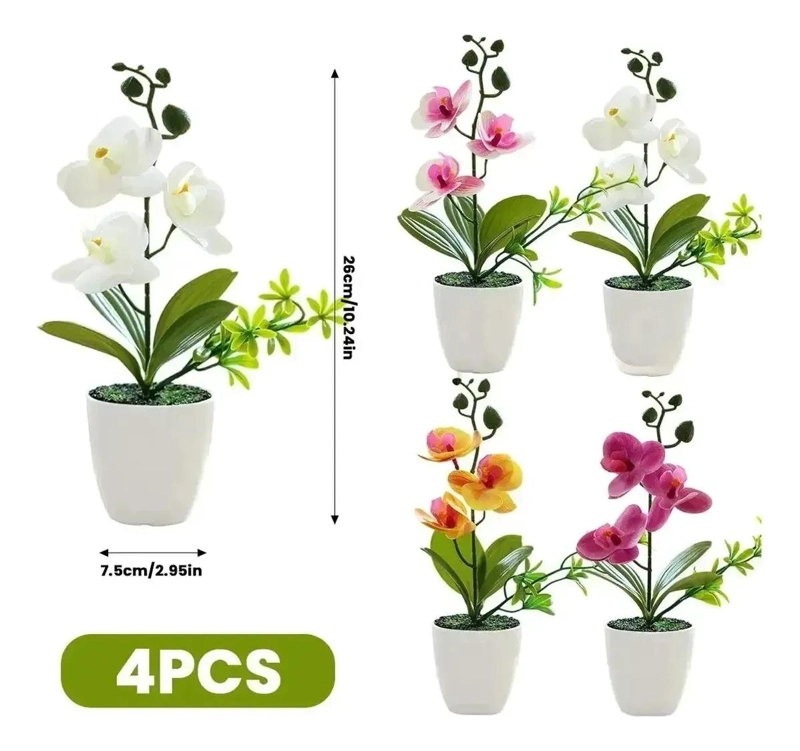 SET DE 4 PLANTAS ARTIFICIALES DE ORQUIDEAS EN MACETAS DECORATIVAS - 3