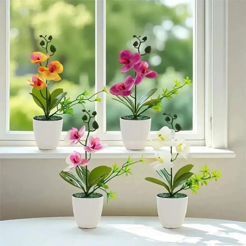 SET DE 4 PLANTAS ARTIFICIALES DE ORQUIDEAS EN MACETAS DECORATIVAS - 6