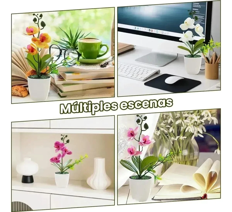 SET DE 4 PLANTAS ARTIFICIALES DE ORQUIDEAS EN MACETAS DECORATIVAS - 7