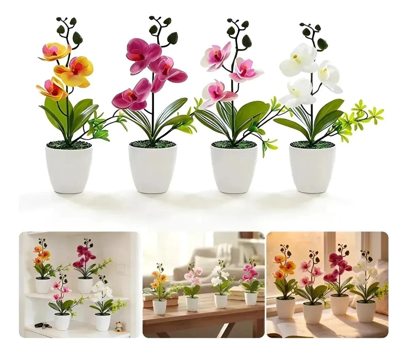 SET DE 4 PLANTAS ARTIFICIALES DE ORQUIDEAS EN MACETAS DECORATIVAS - 8
