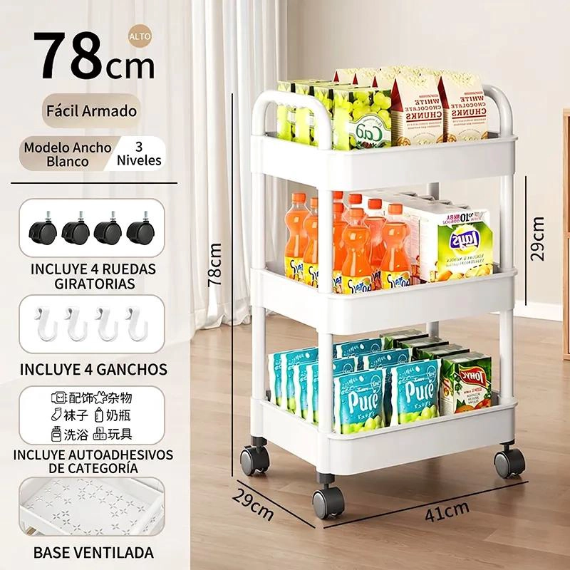 CARRO ORGANIZADOR DESLIZANTE DE COCINA 3 NIVELES CON RUEDAS - 5