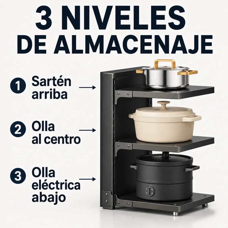 ESTANTE ORGANIZADOR DE OLLAS 3 NIVELES PARA COCINA COMPACTO - 2