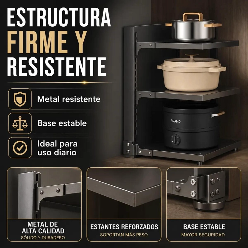 ESTANTE ORGANIZADOR DE OLLAS 3 NIVELES PARA COCINA COMPACTO - 4
