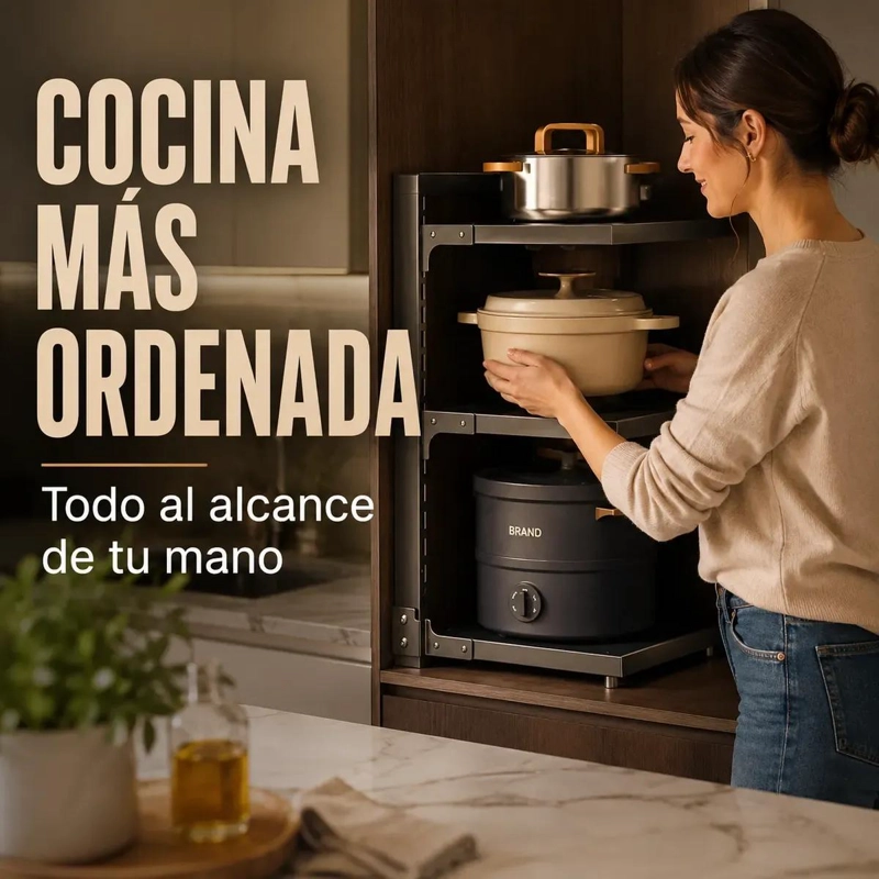ESTANTE ORGANIZADOR DE OLLAS 3 NIVELES PARA COCINA COMPACTO - 7