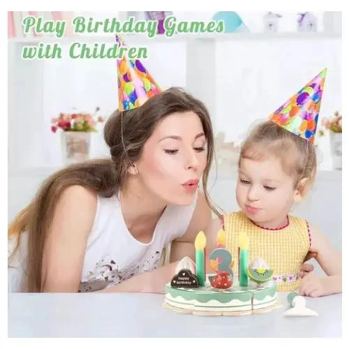 PASTEL DE CUMPLEAÑOS DE MADERA PARA NIÑOS CON ACCESORIOS - 3