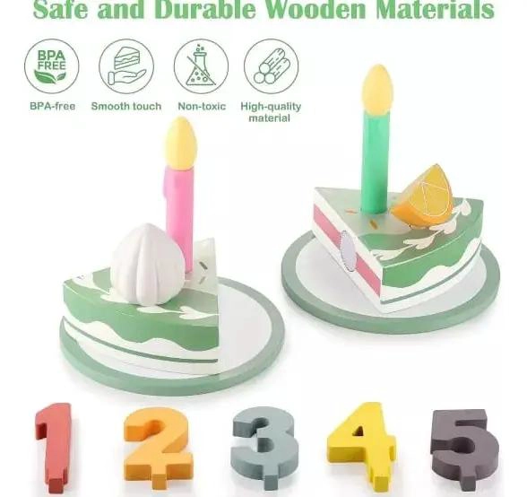 PASTEL DE CUMPLEAÑOS DE MADERA PARA NIÑOS CON ACCESORIOS - 5