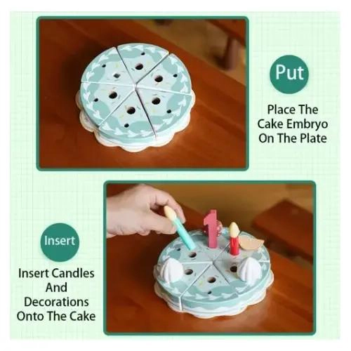 PASTEL DE CUMPLEAÑOS DE MADERA PARA NIÑOS CON ACCESORIOS - 7