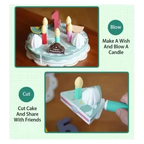 PASTEL DE CUMPLEAÑOS DE MADERA PARA NIÑOS CON ACCESORIOS - 8