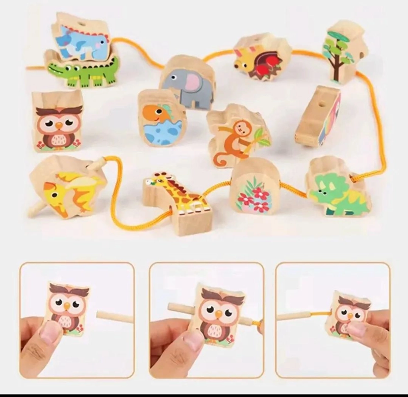 JUEGO DIDACTICO DE EQUILIBRIO Y ENHEBRAR DE MADERA COLORIDA - 4