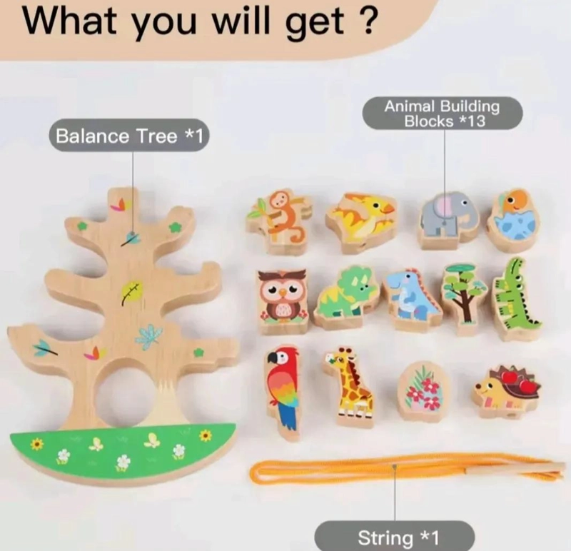 JUEGO DIDACTICO DE EQUILIBRIO Y ENHEBRAR DE MADERA COLORIDA - 7