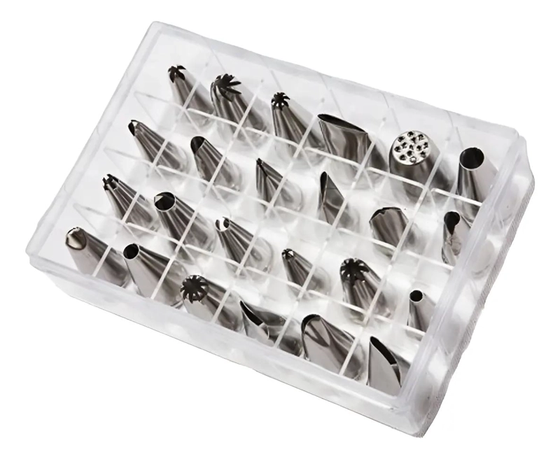 SET DE 24 BOQUILLAS DE ACERO INOXIDABLE PARA DECORACION DE PASTELES - 1